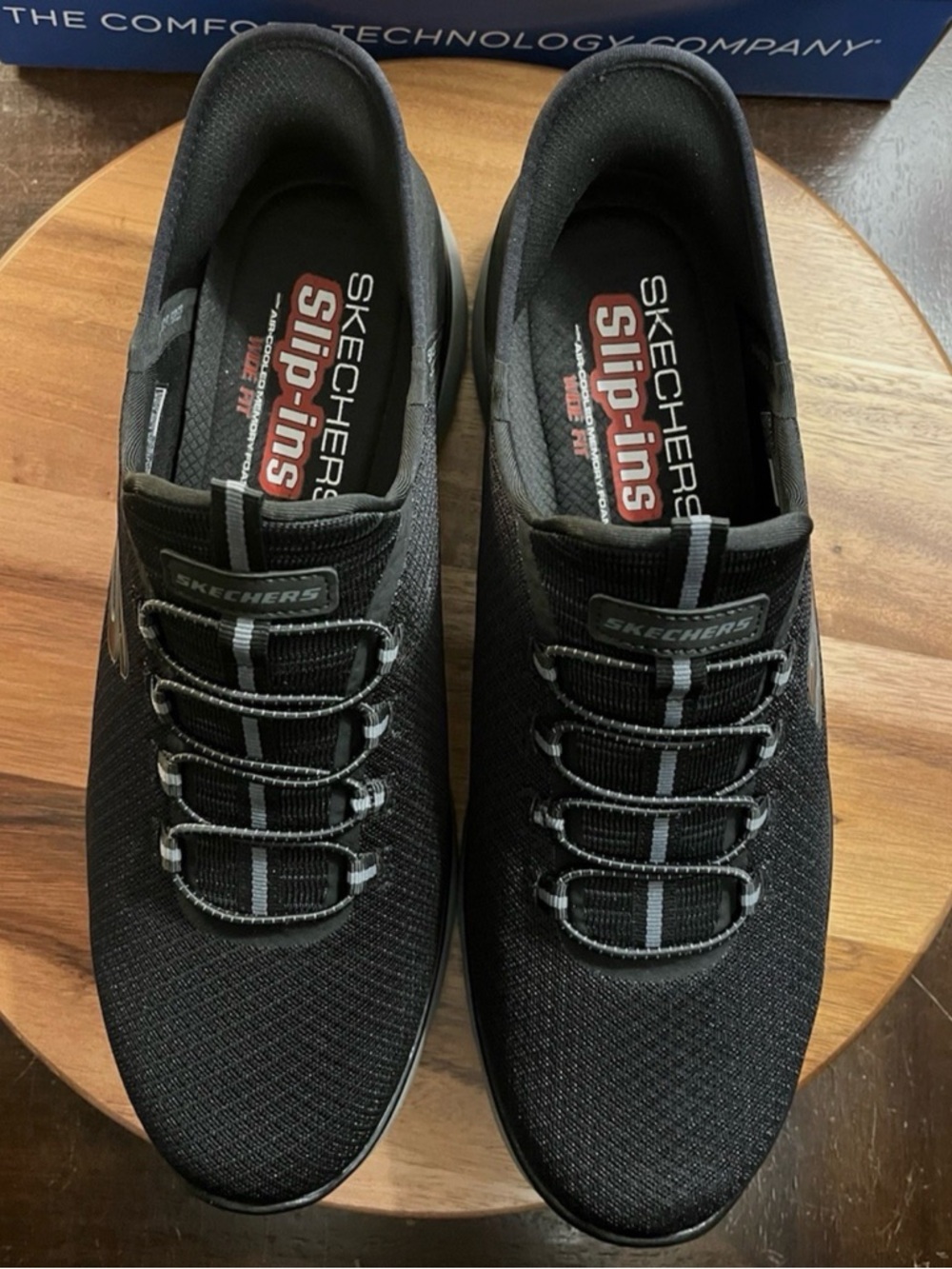 Men’s Skechers Black Knit Slip-On Athletic Sneakers with Gray Accents